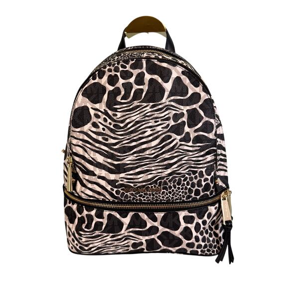 Michael Kors Backpack Handbag Womens Black White Zebra Print Signature Logo Zip - Picture 1 of 10